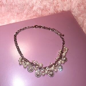 Pearl and silver rhinestone necklace